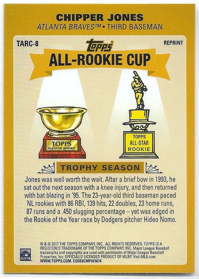 2017 Topps Chrome ~ CHIPPER JONES All-Rookie Reprint #TARC-8 Braves - Image 2 of 2