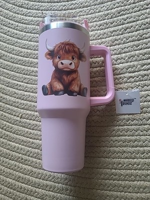 40 Oz Tumbler Cup With Handle With Highland Cow Design Travel Mug 