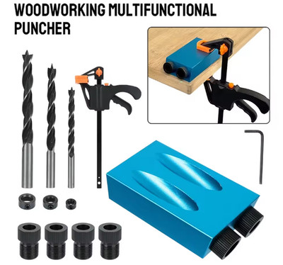 15PCS Pocket Hole Jig Kit Woodworking Guide Oblique Drill Angle Hole Locator UK