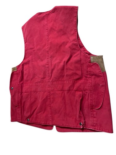 Vintage Ralph Lauren Country Red Cotton Denim Leather Trim Duck Hunt Vest Mens M - Picture 3 of 10