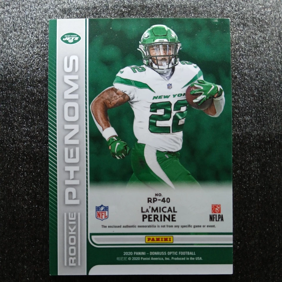2020 Donruss Optic NFL La'Mical Perine Rookie Phenoms RC Jersey Red Hyper RP-40 - Image 2 of 2
