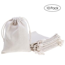 10Pcs Reusable Linen Drawstring Gift Bags Beige Sack for Jewelry Candy Storage