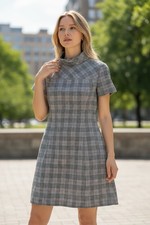 Pendleton Womens Size 10 Plaid Wool Mock Neck Mini Dress Short Sleeve