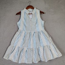 Fate Dress Women's Medium Light Blue Floral Eyelet Embroidered Tiered Sleeveless
