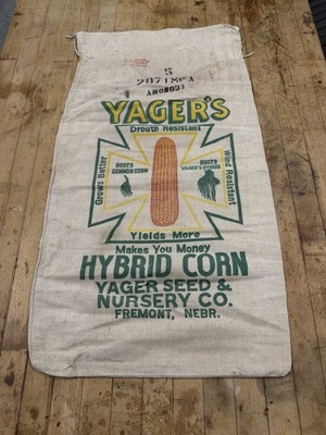 Vintage Yagers Hybrid Fremont Nebraska Seed Corn Cloth Bag Farm Feed Sack