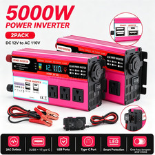 2PK Car Power Inverter 5000W DC 12V To AC 110V Solar Converter Type-c