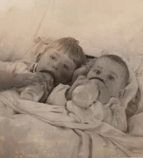 1920s Brothers Boys Baby Feeding Bottles Portrait Childhood Family Moment
