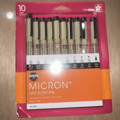 Sakura Pigma Micron Pen BLK Ink 10/Pk Sizes 003-005-01-03-05-08-10-12-PN Arts