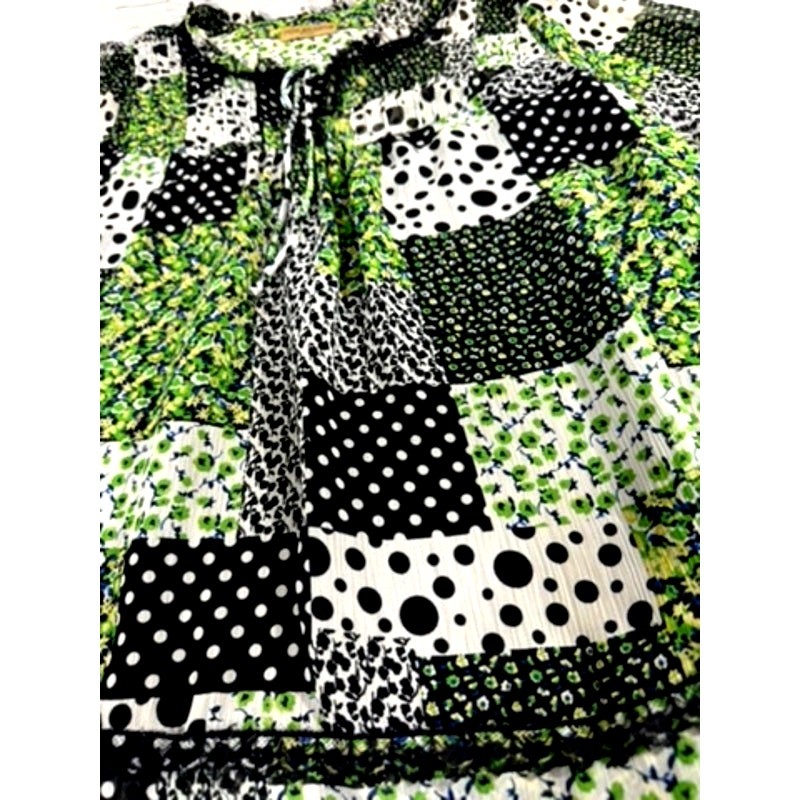 "Notations" Patchwork Sheer Blouse, TIe in Front,… - image 5