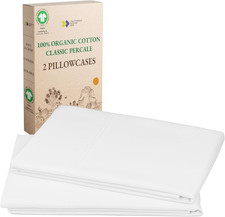 100 Organic Cotton Pillow Cases Queen/Standard Set of 2, Soft  Crisp Percale W