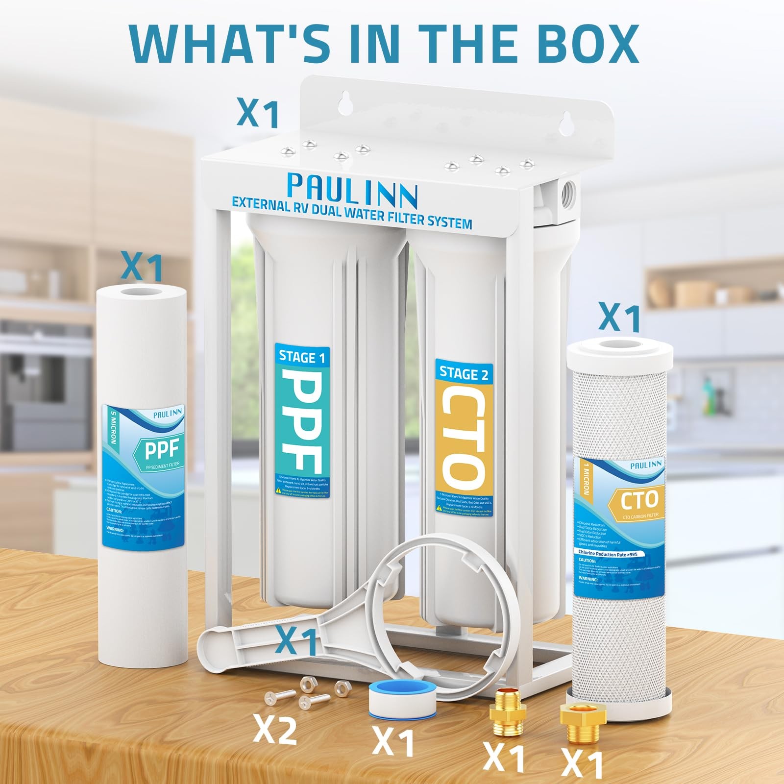 Dual RV Water Filter System - Lead-Free BPA-Free Reduces Chlorine & Odors