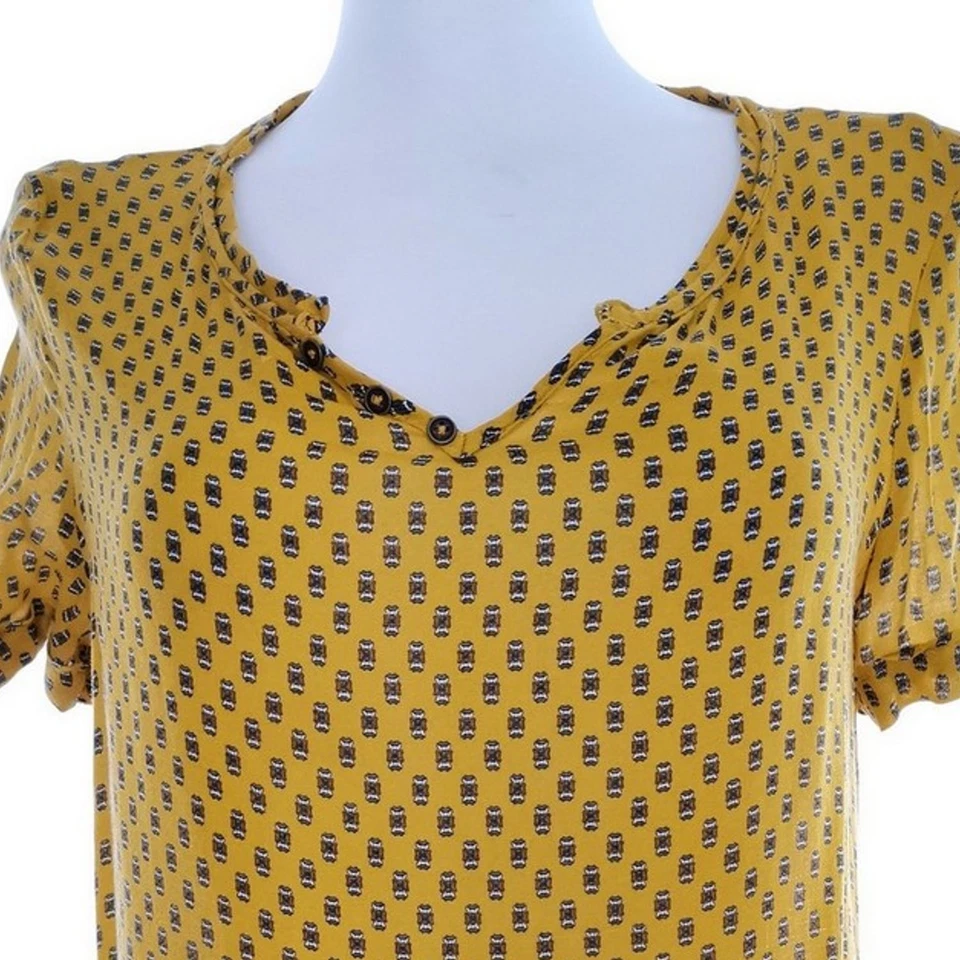 ✨ ESPRIT Womens Bluzka Geometryczny Żółty Krótki rękaw Wiskoza 100% 6/8 (34) ✨ - Image 2 of 4