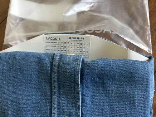 Lacoste Denim Shirt Mens Sz 45 Blue Regular Fit Long Sleeve Button Up Devanlay - Picture 5 of 5