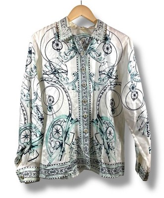 Vintage Escada Margaretha Ley Silk Map Compass Print Blouse EU 38