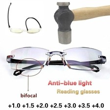 Rimless Reading Glasses Bifocal Blue Light Readers Men Women 1.0- 4.0