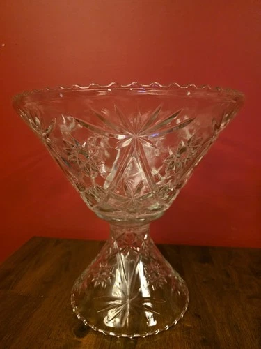 Vintage Anchor Hocking Star Of David Clear Punch Bowl With Stand.