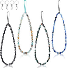 Flutesan 4Pcs Phone Charm Beaded Strap Natural Stone Charms Lanyard Keychain Bra