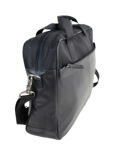 Joseph Abboud BLACK GENUINE LEATHER CANVAS LAPTOP SHOULDER BAG XBODY BRIEFCASE - Picture 2 of 13