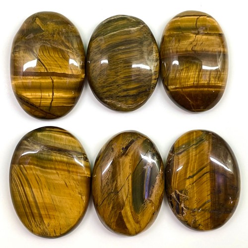 6 Pcs Natural Tiger Eye 35.7-40.4mm Oval Huge Cabochon Gemstones Wholesale Lot - Picture 6 of 15
