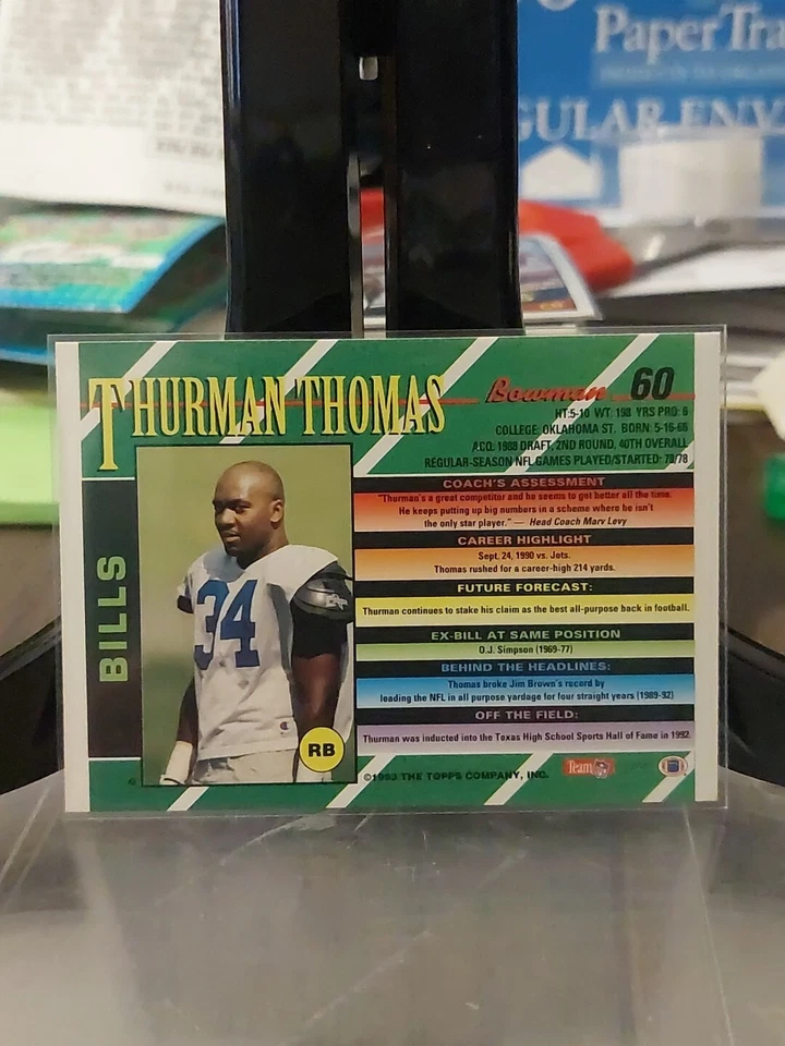 1993 Bowman #60 - Thurman Thomas FOIL - Image 2 of 4
