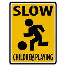 Vertical Metal Sign Slow Children Playing Caution Weatherproof Street