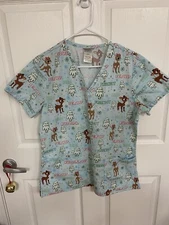 Rudolph Brand Womens Scrub Top Small Christmas Rudolph & Clarice Nurse Medical