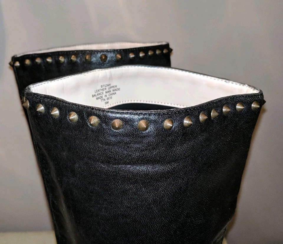 BOUTIQUE 9 BOTAS DE MOTOCICLISTA DE CUERO NEGRO CON TACHUELAS ALTAS DAMAS MOTO 5,5 CLAVOS Foto 4 de 4