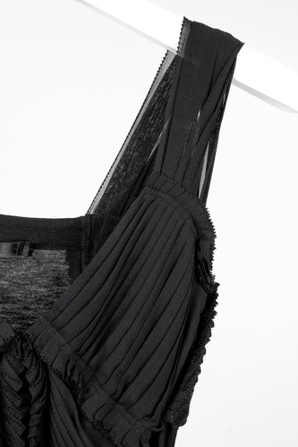 Donna Karan Pleat Appliqué Black Silk Sleeveless Corsetry Blouse, Size M - Bild 6 von 10