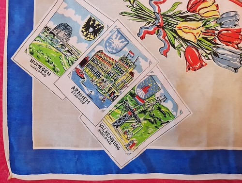 SCARF VINTAGE AUTHENTIC NETHERLANDS HOLLAND SOUVENIR LANDMARKS ACETATE 26" - Picture 3 of 5