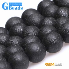 Natural Matt Black Agate Gemstone Frost Round Loose Beads For Jewelry Making 15"