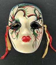 Vintage Mardi Gras Mask Wall Hanging Hand Painted Ceramic-Made in China