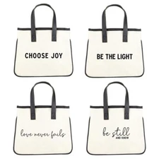 Mini Canvas Tote Bags w/ Genuine Leather Handles Bag, Pack Smart - Pack of 1