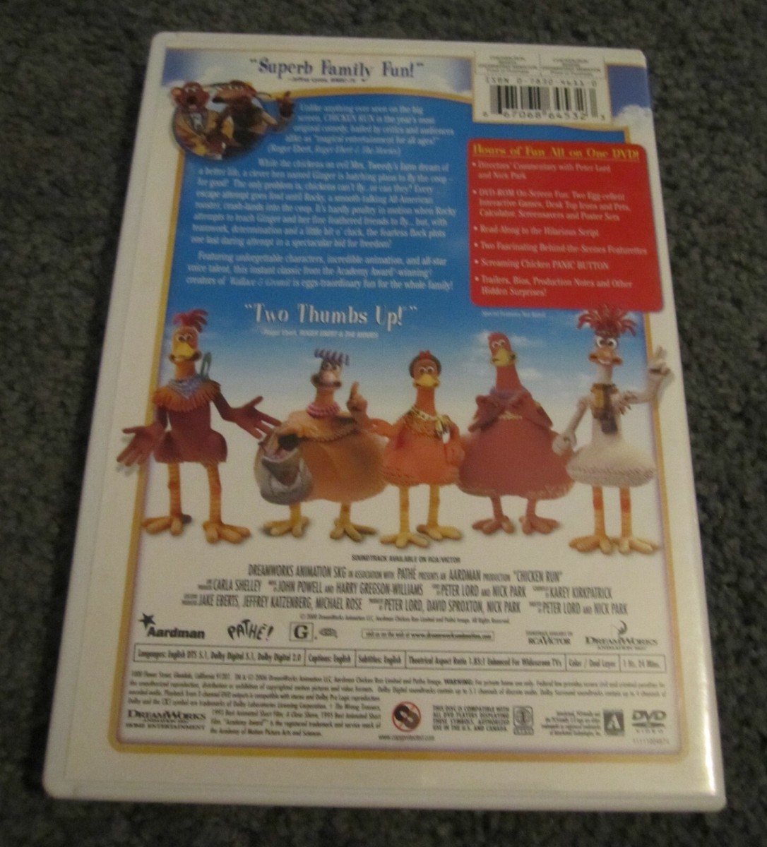 Chicken Run Aardman Dreamworks Animated DVD 2000 FREE