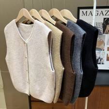 Women Knit Vest Sleeveless Sweater Cardigan Button Jumper Gilet Retro Tank Tops