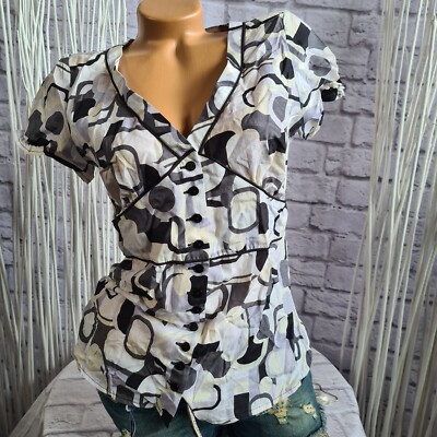 Zero Shirt Tunika Bluse Kurzarm Gr. 34 bis 38 grau gemustert Damen (8354) NEU