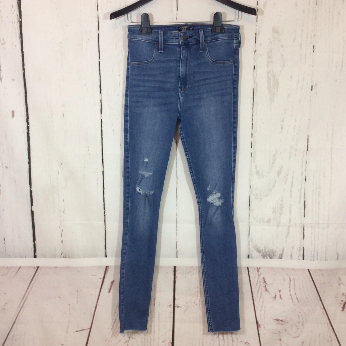 Abercrombie Fitch Legging Jeans Women s 4L 27 High Rise Distressed Stretch Blue
