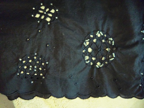 Black 100% Cotton Lined Dress Size 16 Floral Eyelet Embroidery & Beading - Picture 6 of 6