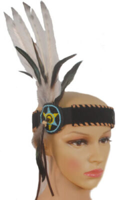 Ethischer Indianer Kopfschmuck Stirnband Perlen & echte Federn Stirnband grün