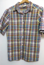 All Hours Shirt Womens XXL 2XL Multicolor Plaid Button Up Short Sleeve Top