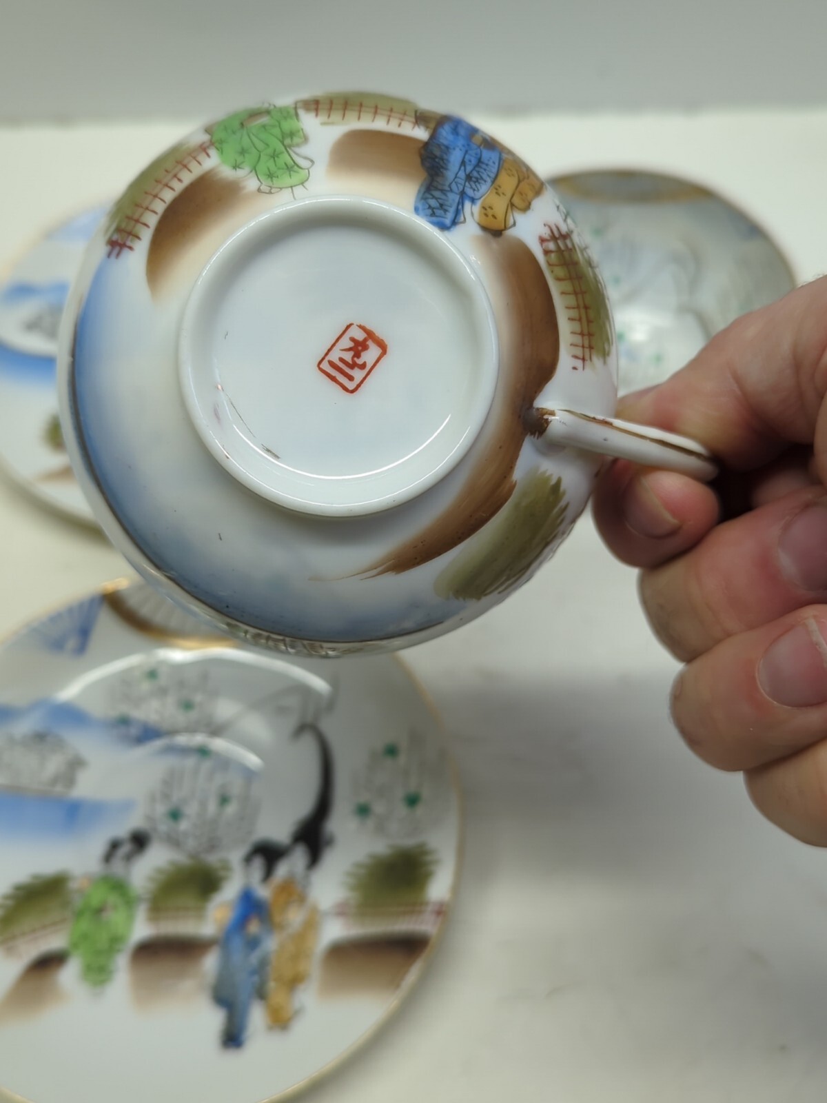 Vintage Japanese Tea Cups And Saucers X 2 Geisha Oriental Scene G eBay