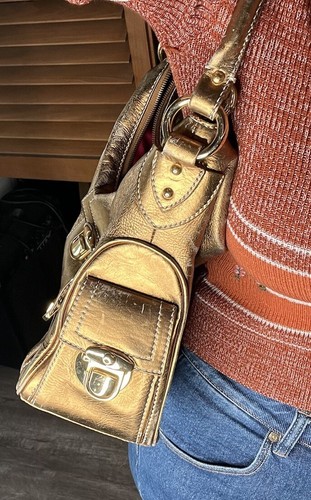 Vintage Y2K Metallic Gold Leather Purse Handbag Satchel Hobo Western Cowgirl Bag - Picture 4 of 15