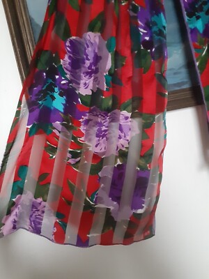 ECHO 100% Silk Logo 57''x15 Oblong Multicolor Floral Stripes Abstract Scarf Japan