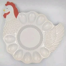 Vintage Teleflora Deviled Egg Platter Dish Plate Chicken Hen Shaped Portugal