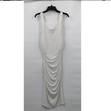 London Times Scoop Neck Sleeveless Ruched Bodycon Midi Dress Size 8 Women White
