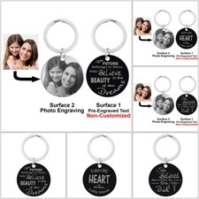 Personalized Engraved Photo Circle Round Tag Inspiration Text Keychain Keepsake