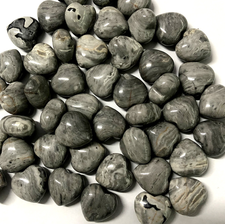 5pcs Natural map stone Mini Heart Carved Quartz Crystal Skull Reiki Healing@