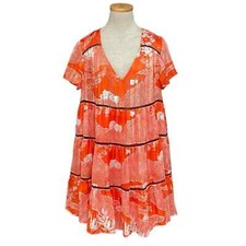 Urban Outfitters Dress Women's M Medium Orange Floral Short Sleeve V-Neck A-Line