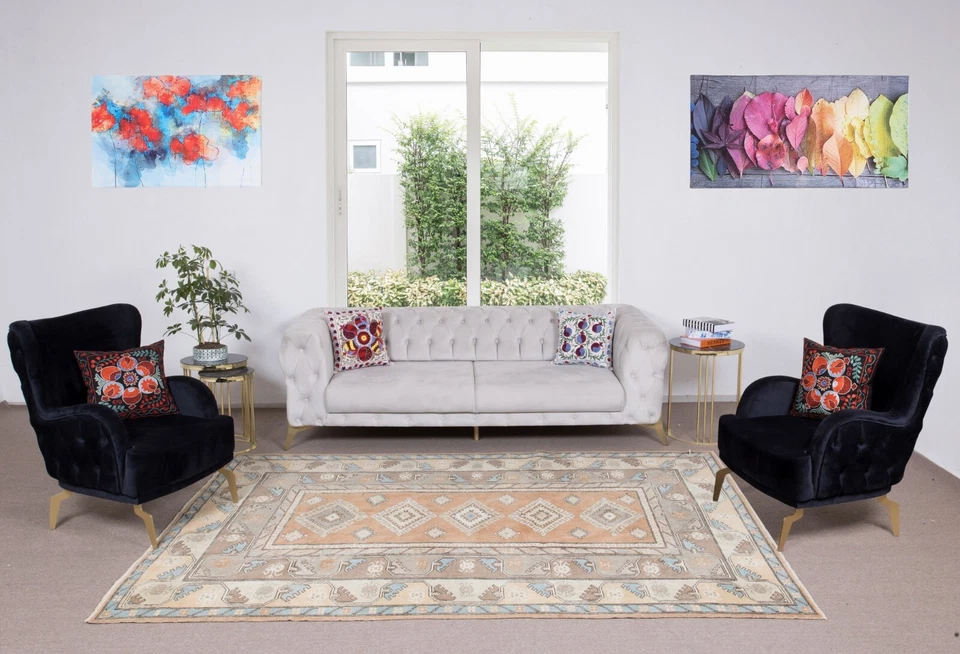 6.7x9.4 Ft Modern Handmade Turkish Milas Rug, 100% Wool and Natural Dyes - Image 2 of 4