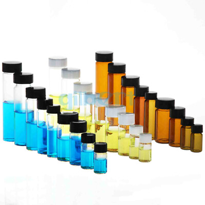 1ml-60ml Clear/Brown Glass Seal Bottle Reagent Sample Vials Lid Screw Cap