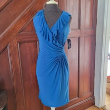 Chaps Blue Sleeveless Ruffle V-Neck Dress  NWT